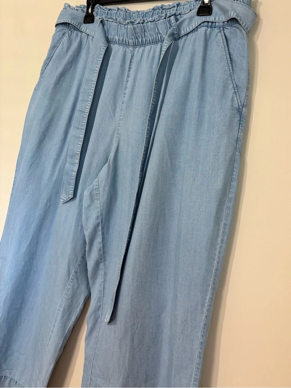 LOFT palazzo chambray tencel high rise wide Leg crop lagenlook pull on pants L